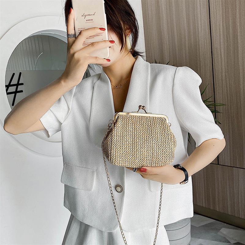 Chain Straw Kiss Lock Shell Women's Handbags  Vintage Designer Bag Women Shoulder Crossbody Bag free shipping