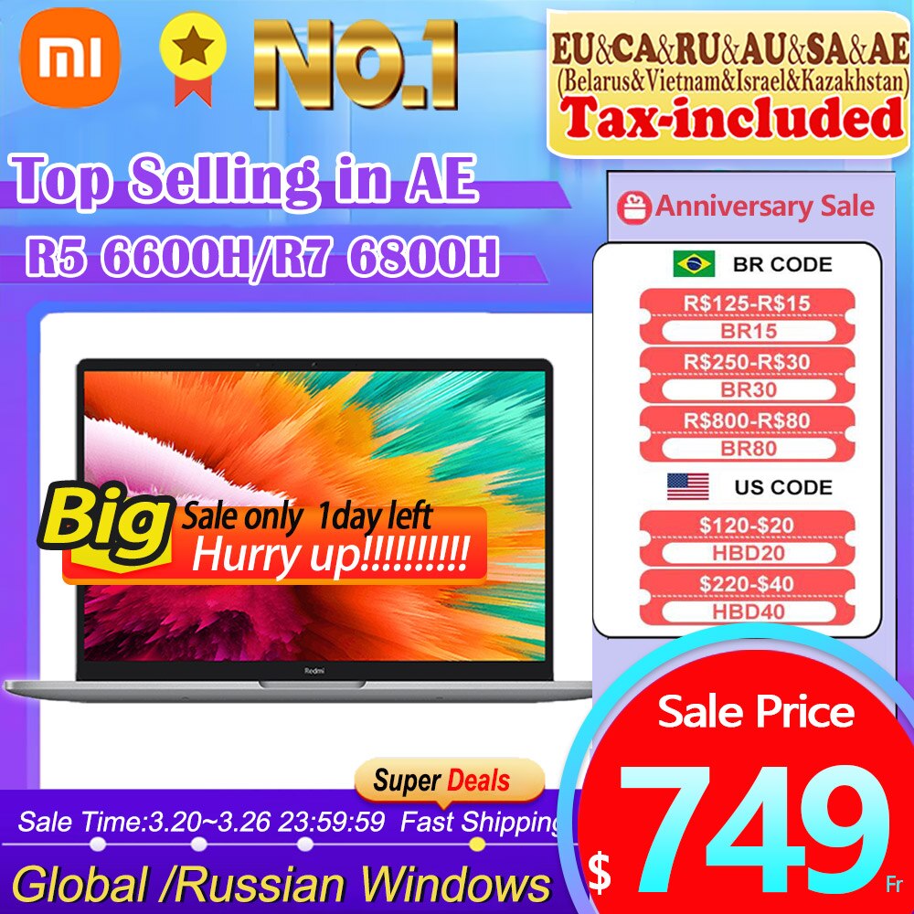 【Moscow Stock】Xiaomi RedmiBook Pro 14 2022 Laptop AMD Ryzen R5 6600H/R7 6800H 16G+512G 660M/680M Graphics 2.5K 120Hz Mi Notebook