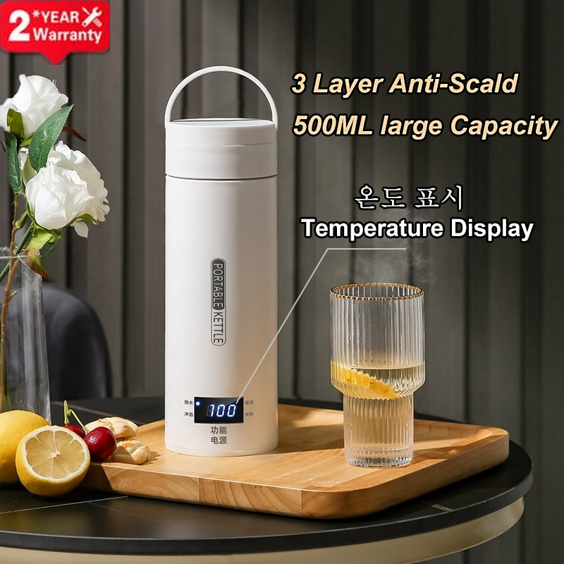 Portable Electric Kettles 500ML Tea Coffee Kettle Mini Travel Boil Water Stewable Keep Warm Appliances Thermo Anti-Scald Bottle