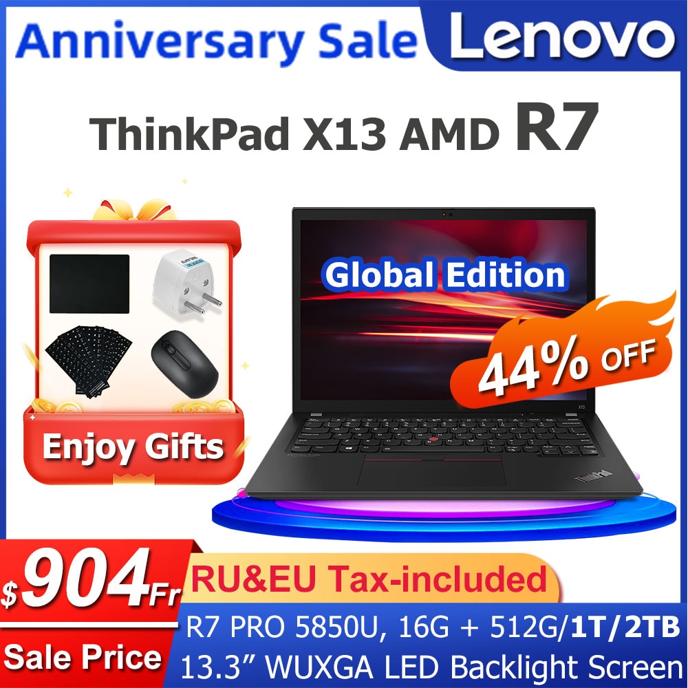 NEW Lenovo Laptop ThinkPad X13 AMD Ryzen 7 PRO 5850U 16G 512G/1T/2T SSD Radeon Graphics 13.3-Inch WUXGA LED Backlight Screen