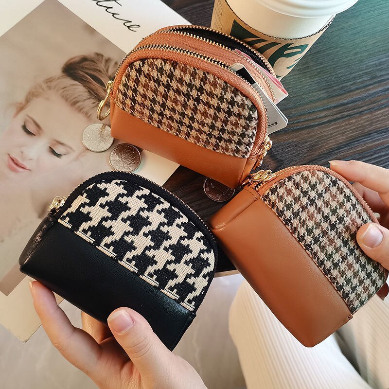 New Fabric Coin Purse Women Double Zipper Small Wallet Key Pouch Travel Card Holder Fashion Female Vintage Coin Bags