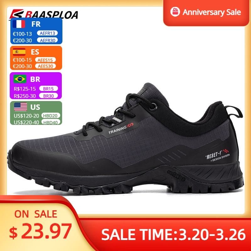 Baasploa New Men's Anti-Skid Wear-Resistant Hiking Shoes Fashion Waterproof Outdoor Travel shoes Sneaker Comfortable Male Shoes