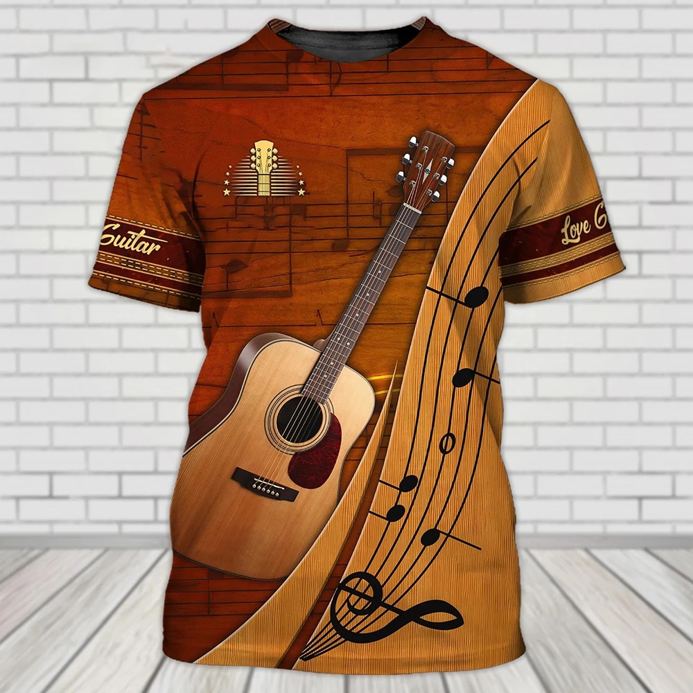 Music Jazz T-shirt 3D Print Sax Guitar Clarinet Men's T-shirt Classic Music Instruments Short Sleeve Hip Hop  Pop Summer