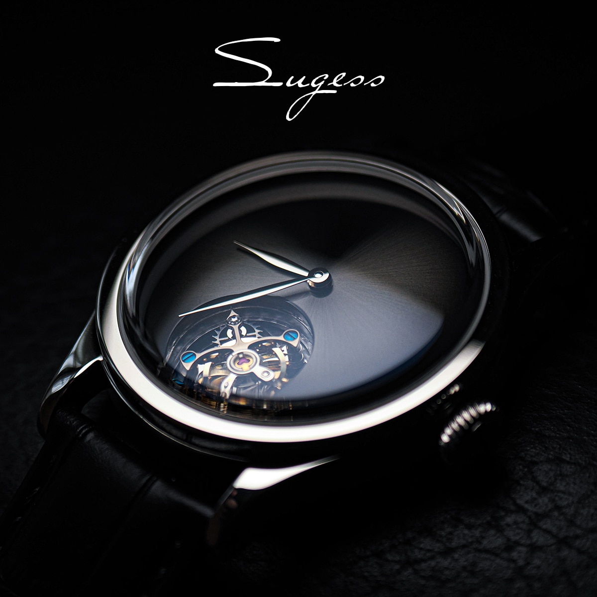 Sugess 38mm Tourbillon Men of Watch Minimalism Dome Sapphire Crystal Mechanical Wristwatches for Seagull 8000 Handwind Movement