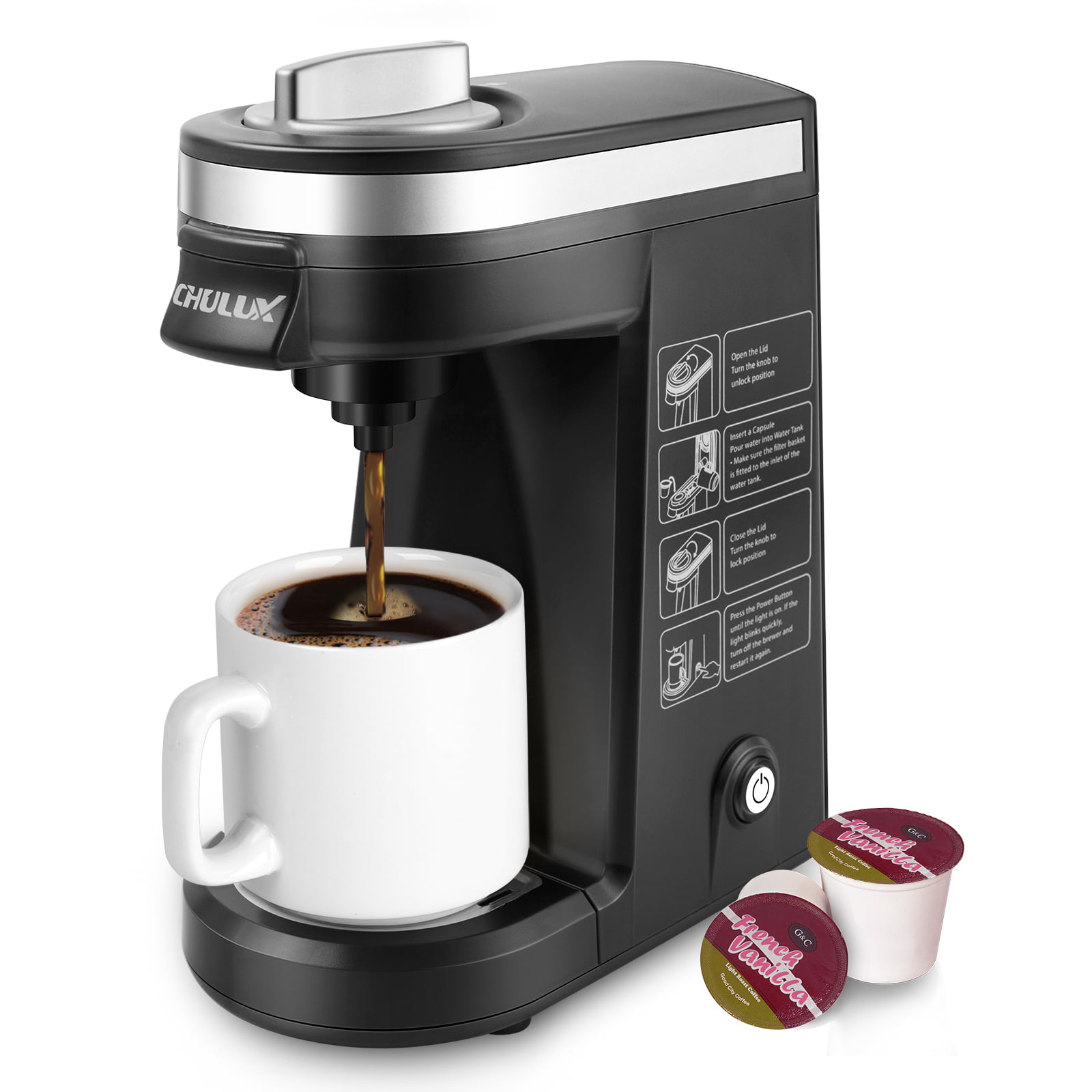 Black Single Serve Coffee Maker,One Button Coffee Brewer