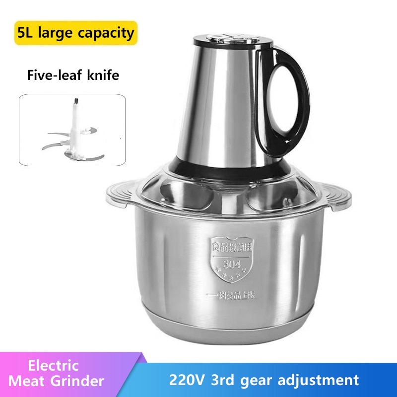 Home Electric Meat Grinder 5L Multifunctional Stainless Steel Mincer Food Processor Garlic Crusher Slicer 3 Speeds Adjustment