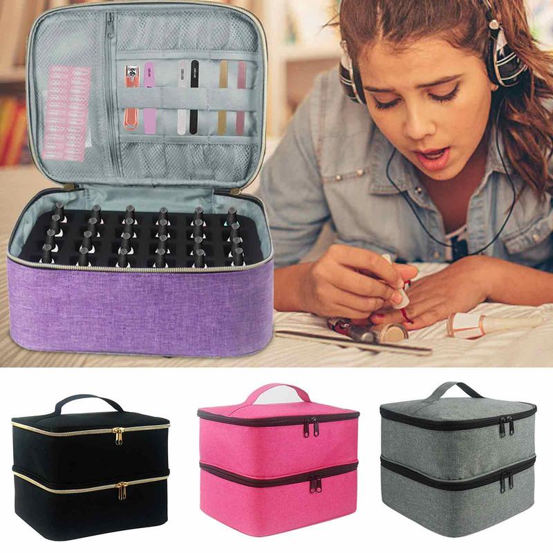 Sdattor Nail Polish Carrying Case Nail Organizers And Storage 30 Bottles Double-Layer Handheld Holder For Brushes Nail Files