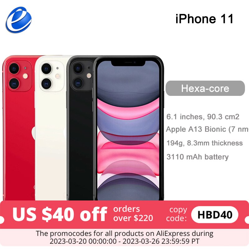 Apple iPhone 11 6.1" Original Liquid Retina IPS LCD 64/128/256GB A13 IOS A2221 A2111 Genuine iPhone11 Unlocked 4G LTE Cell Phone