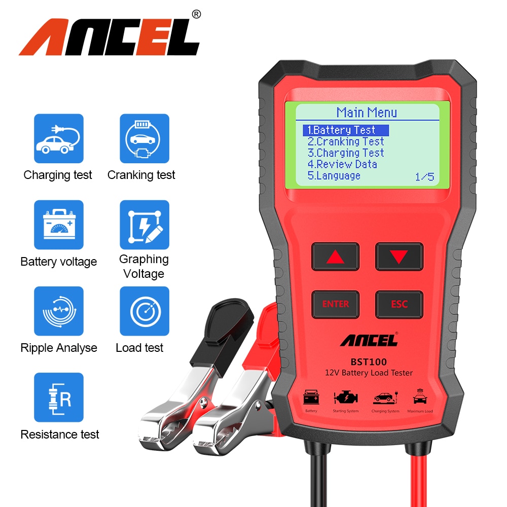 ANCEL BST100 Car Battery Tester 12V Battery Analyzer Cranking Charging Circut Test Battery Tester Auto Diagnostic Tools PK BM550