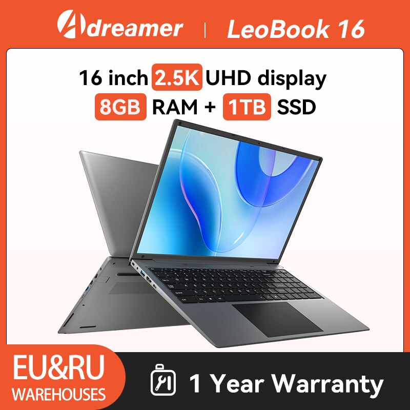 Adreamer LeoBook 16 Laptop 16 Inch Intel Celeron N5105 Computer 8GB RAM 256GB SSD 2560x1600 IPS Office 38Wh Windows 11 Notebook