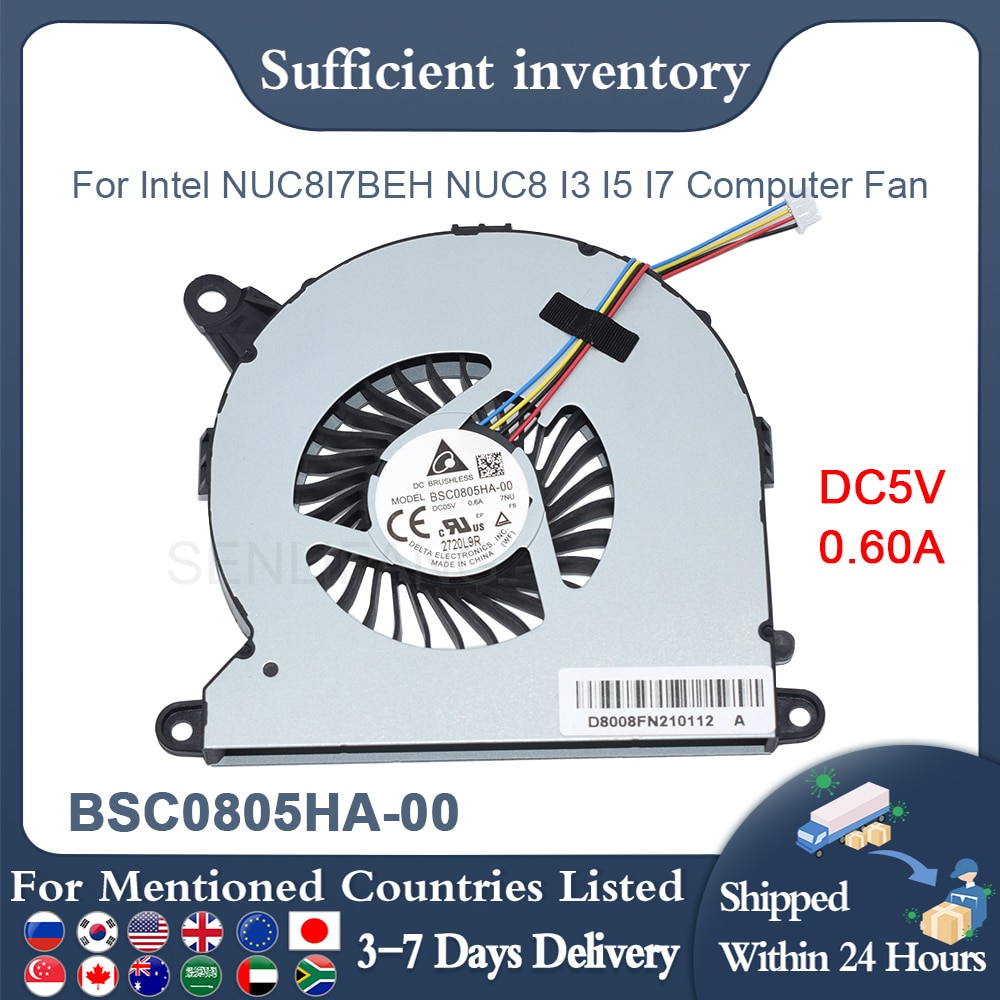 New CPU Cooling Fan For Intel NUC8I7BEH NUC8 I3 I5 I7 Computer Fan BSC0805HA-00 DC05V 0.60A 1Z24L9R 4PIN Free Shipping