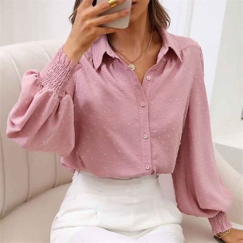 Elegant Lapel Lantern Sleeve Cardigan Shirt Female 2023 Spring Autumn Commuter Tops Women's Long Sleeves Button Splicing Blouse